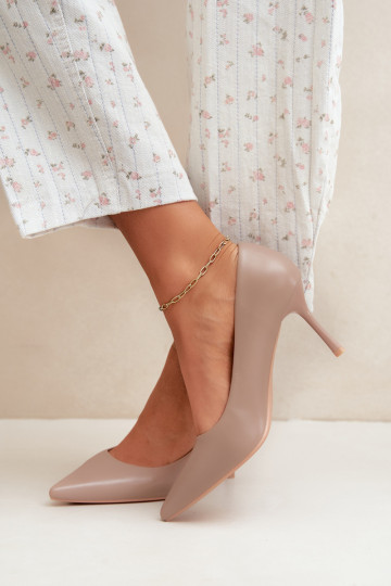 Khakifarbene klassische High Heels aus Kunstleder Nesha 2