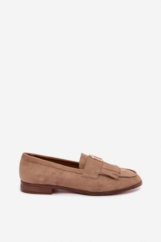 Sandfarbene Damen-Mokassins mit Fransen und goldenen Details Brenis