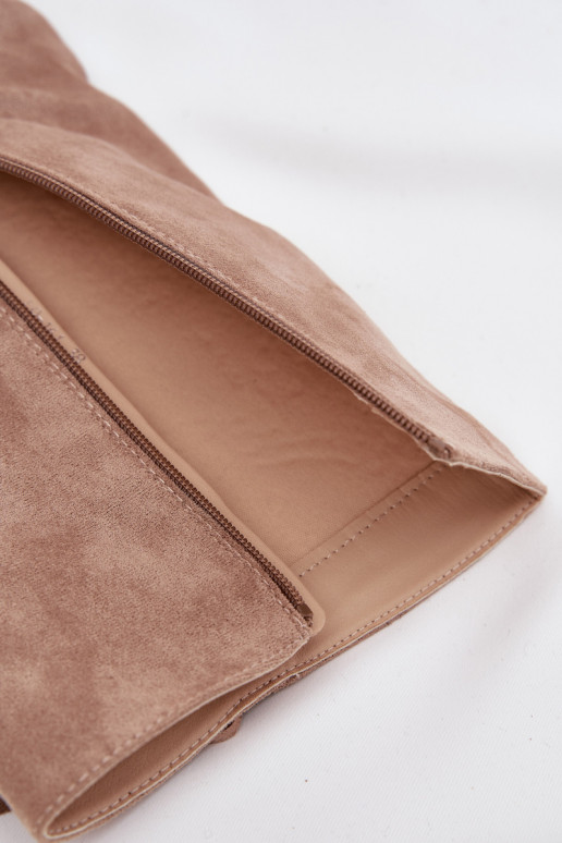 Sandfarbene kniehohe Stiefel im Cowboy-Stil mit Absatz und Fransen Tivara