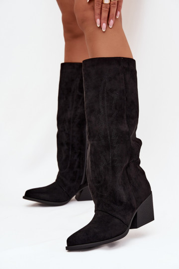 Schwarze kniehohe Stiefel im Cowboy-Stil mit Absatz Isalina 2