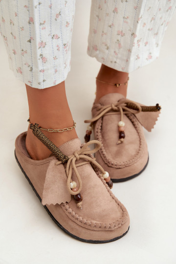 Damen Hausschuhe Mule mit Fell sandfarben Melia