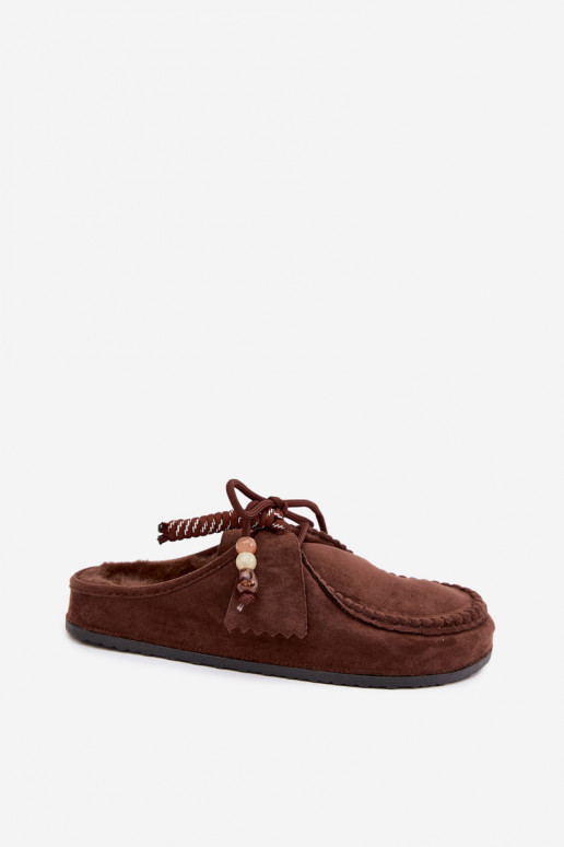Damen Hausschuhe Mule mit Fell schokoladenfarben Melia