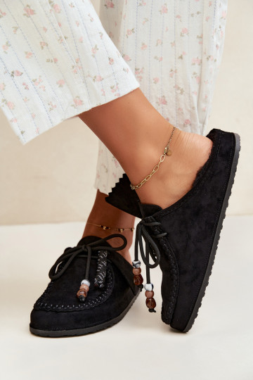 Damen Hausschuhe Mule mit Fell schwarz Melia