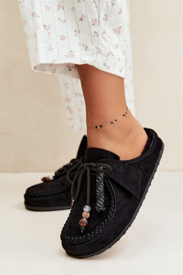 Damen Hausschuhe Mule mit Fell schwarz Melia 2