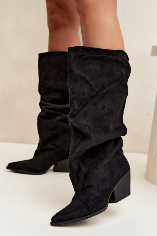 Damen Overknee-Stiefel mit gebogener Oberseite und Absätzen aus Wildleder in schwarzer Durela