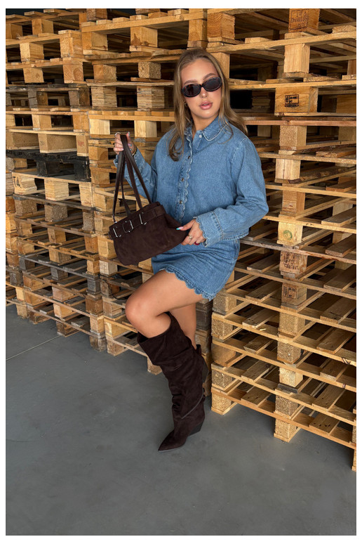 Damen Overknee-Stiefel mit gebogener Oberseite und Absätzen aus Wildleder in schokoladenfarbener Durela
