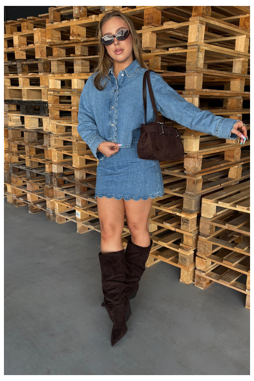 Damen Overknee-Stiefel mit gebogener Oberseite und Absätzen aus Wildleder in schokoladenfarbener Durela