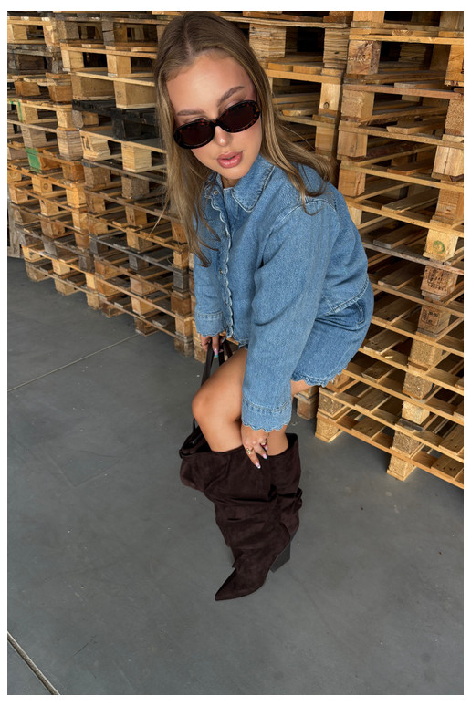 Damen Overknee-Stiefel mit gebogener Oberseite und Absätzen aus Wildleder in schokoladenfarbener Durela