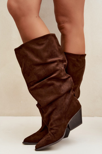 Damenstiefel Mit gekräuseltem Oberteil mit Absätzen aus INildleder braune Farbe Durela