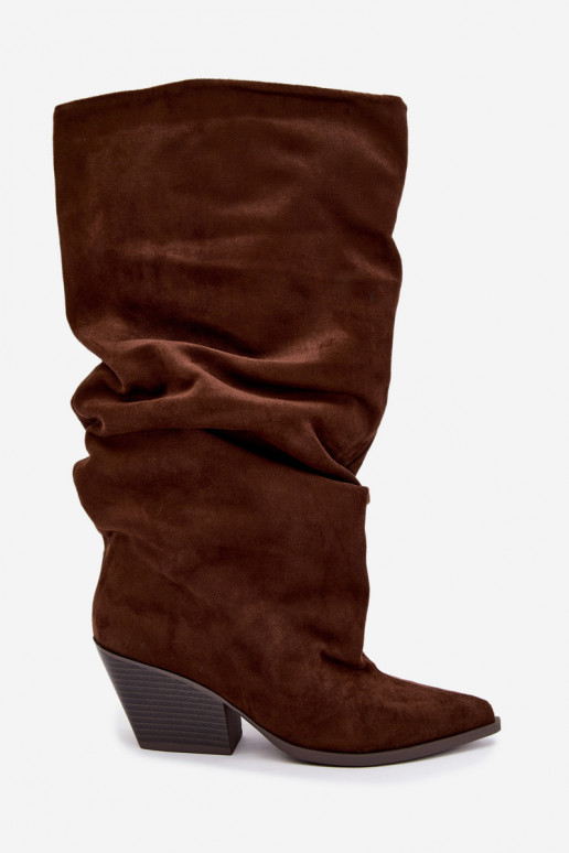 Damen kniehohe Stiefel mit gebogener Oberseite und Absätzen aus Wildleder, braun Durela