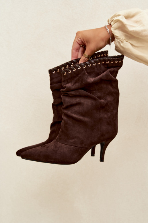 Falten ankle boots mit dünnen Absätzen in schokoladenfarbener Herella
