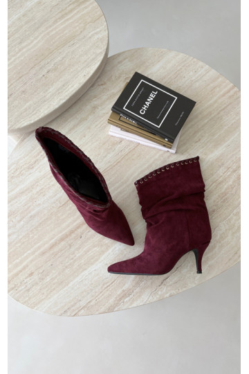 Falten ankle boots mit dünnen Absätzen in burgunderfarbener Herella 2
