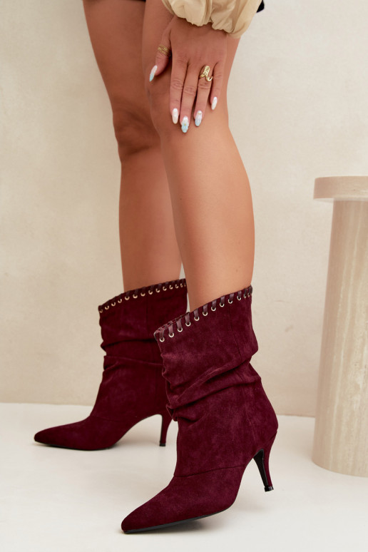 Falten ankle boots mit dünnen Absätzen in burgunderfarbener Herella