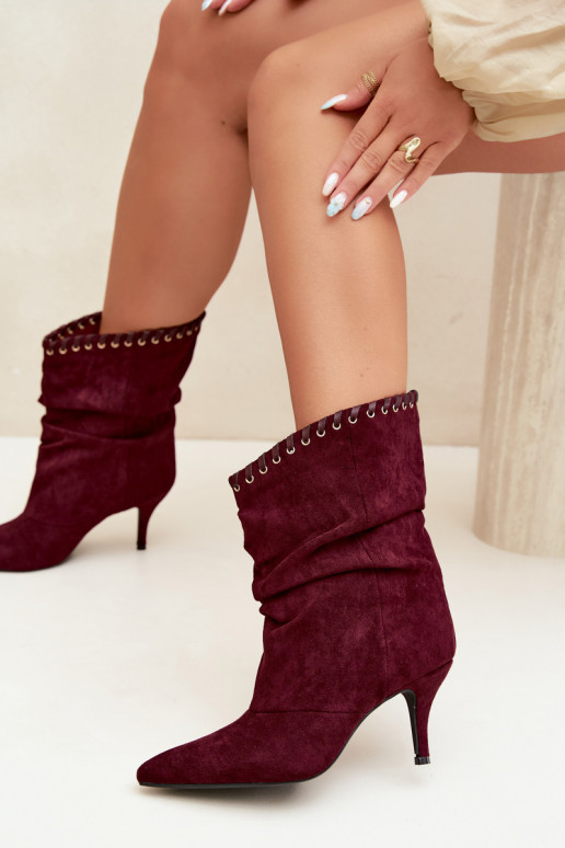 Falten ankle boots mit dünnen Absätzen in burgunderfarbener Herella