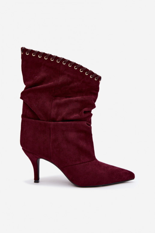 Falten ankle boots mit dünnen Absätzen in burgunderfarbener Herella