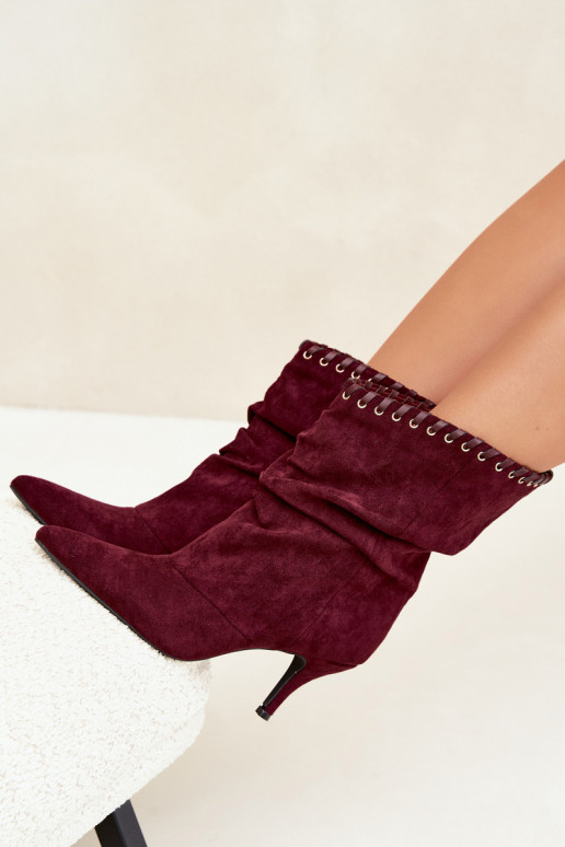 Falten ankle boots mit dünnen Absätzen in burgunderfarbener Herella