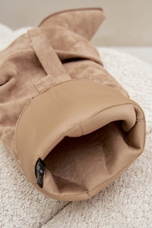 Damen Overknee-Stiefel mit Absätzen, Rüschen und Schnallen in sandfarbener Caster