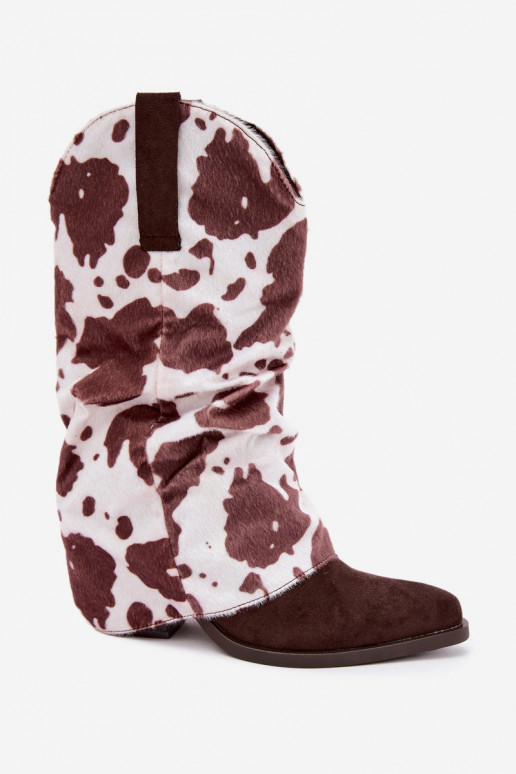 Cowboy-Stil ankle boots mit gebogenem Schaft und Absätzen in brauner Havie