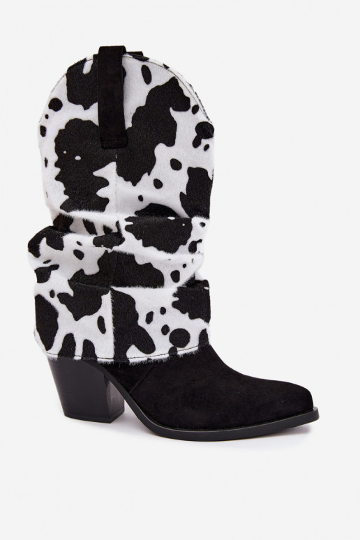 Cowboy-Stil ankle boots mit gebogenem Schaft und Absätzen in schwarzer Havie