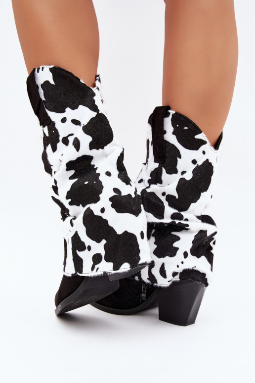 Cowboy-Stil ankle boots mit gebogenem Schaft und Absätzen in schwarzer Havie