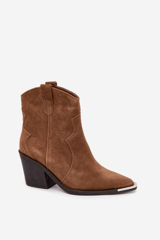 Braune Wildleder-Cowboystiefel mit Isolierung und Absätzen Pelsa