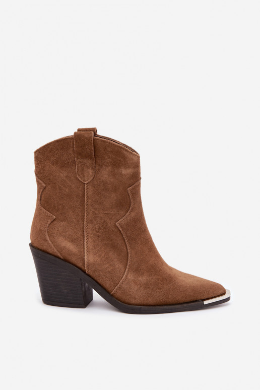 Braune Wildleder-Cowboystiefel mit Isolierung und Absätzen Pelsa
