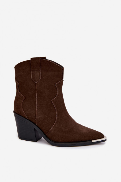 Schokoladenfarbene Wildleder-Cowboystiefel mit Isolierung und Absätzen Pelsa