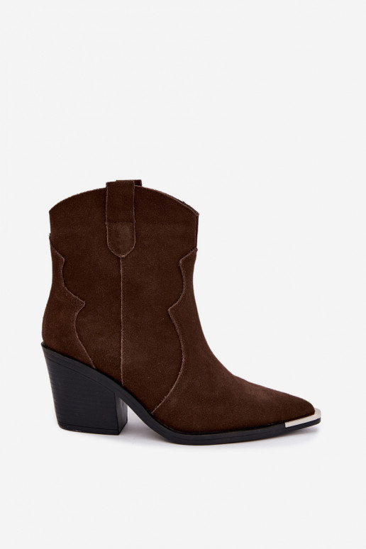 Schokoladenfarbene Wildleder-Cowboystiefel mit Isolierung und Absätzen Pelsa