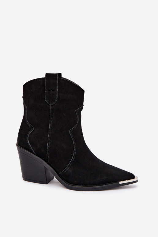 Schwarze Wildleder-Cowboystiefel mit Isolierung und Absätzen Pelsa