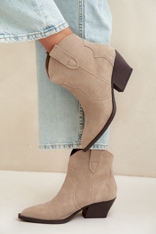Slip-On Cowboy-Stil Stiefeletten aus Kunstveloursleder in Elfenbeinfarbe Beretta