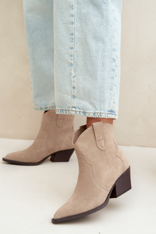 Slip-On Cowboy-Stil Stiefeletten aus Kunstveloursleder in Elfenbeinfarbe Beretta