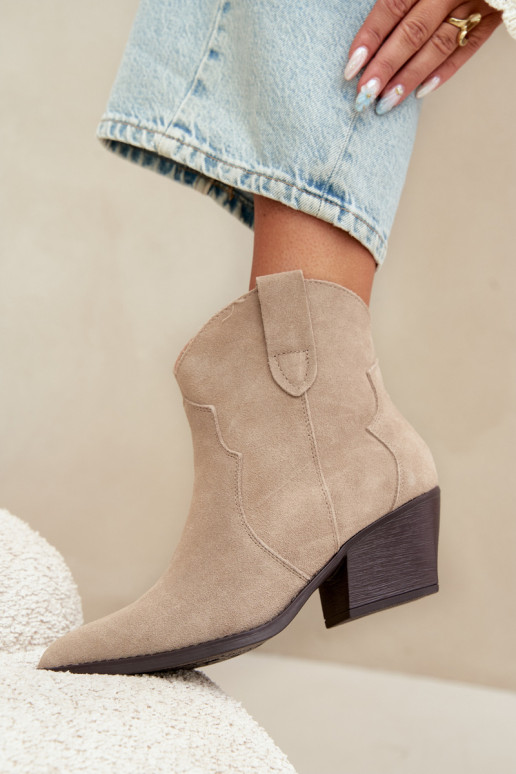 Slip-On Cowboy-Stil Stiefeletten aus Kunstveloursleder in Elfenbeinfarbe Beretta