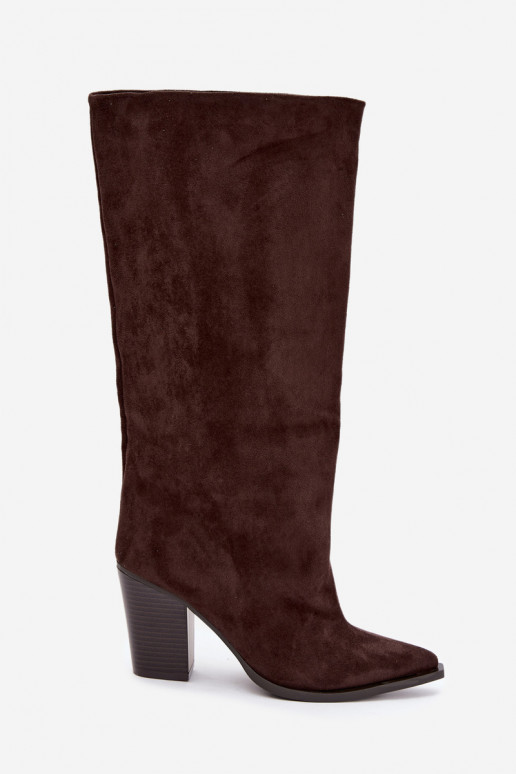 Damen kniehohe Stiefel zum Hineinschlüpfen aus Kunstveloursleder in schokoladenfarbener Farbe Carmina