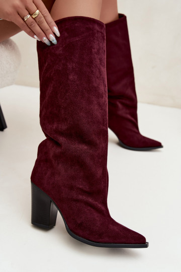 Damen kniehohe Stiefel zum Hineinschlüpfen aus Kunstveloursleder in bordeauxfarbener Farbe Carmina 2