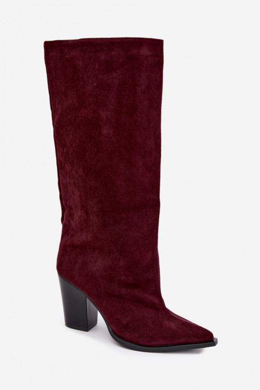Damen kniehohe Stiefel zum Hineinschlüpfen aus Kunstveloursleder in bordeauxfarbener Farbe Carmina