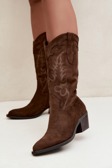 Damen Cowboy-Stiefel kniehoch mit Absatz in schokoladenfarbener Farbe Betina 2