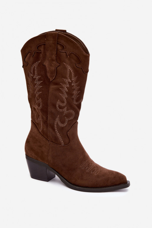 Damen Cowboy-Stiefel kniehoch mit Absatz in schokoladenfarbener Farbe Betina