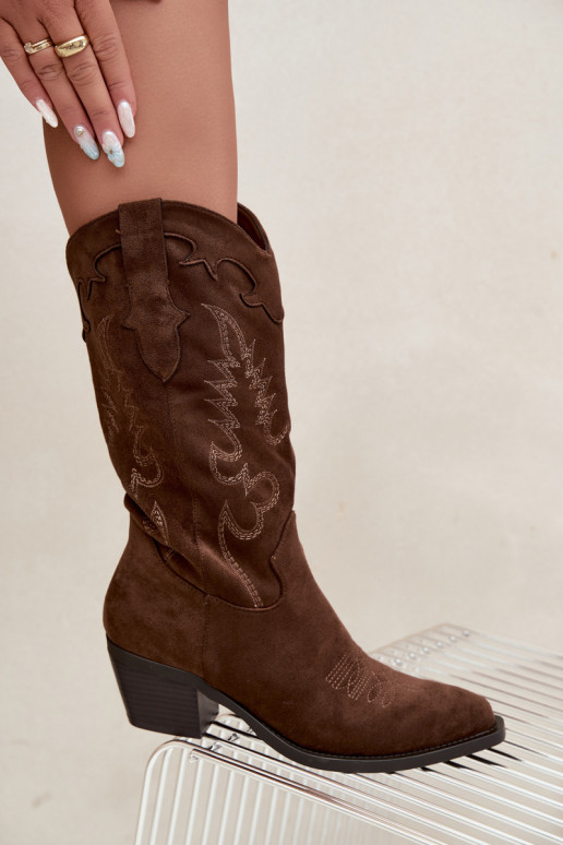 Damen Cowboy-Stiefel kniehoch mit Absatz in schokoladenfarbener Farbe Betina