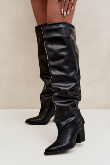 Damen lange Stiefel mit Absatz im Slipper-Stil aus schwarzem Kunstleder Anica 2