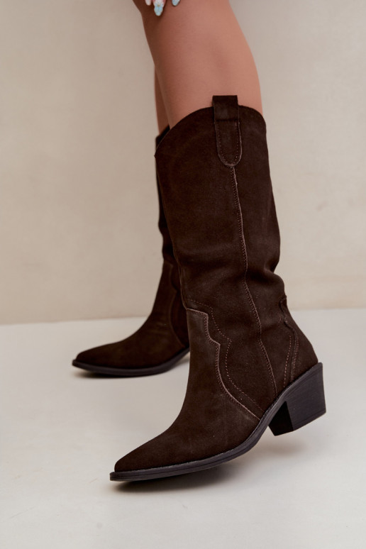 Kniehohe Cowboy-Stiefel aus natürlichem Wildleder mit Isolierung und Absatz in Schokoladenfarbe Radley