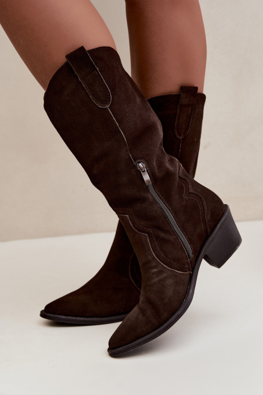 Kniehohe Cowboy-Stiefel aus natürlichem Wildleder mit Isolierung und Absatz in Schokoladenfarbe Radley