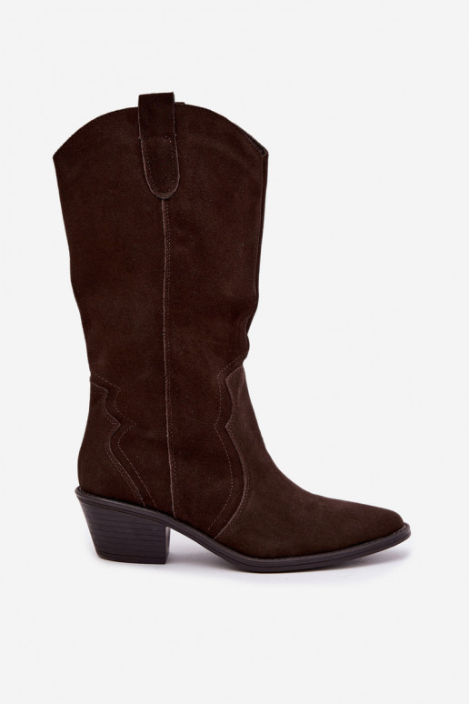 Kniehohe Cowboy-Stiefel aus natürlichem Wildleder mit Isolierung und Absatz in Schokoladenfarbe Radley