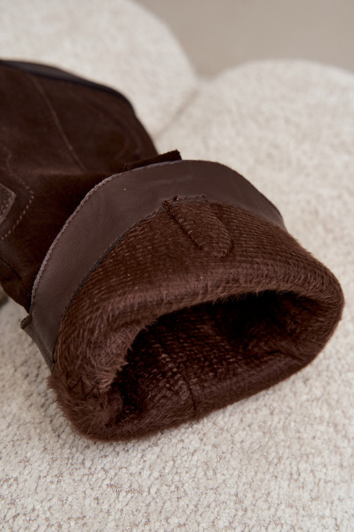 Kniehohe Cowboy-Stiefel aus natürlichem Wildleder mit Isolierung und Absatz in Schokoladenfarbe Radley