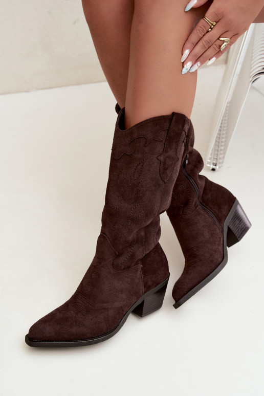 Cowboy-Stiefel kniehoch mit Absatz in schokoladenfarbener Farbe Hartley