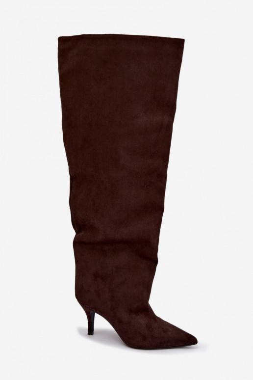 Slip-On Damenkniehohe Stiefel mit dünnen Absätzen in schokoladenfarbener Corly