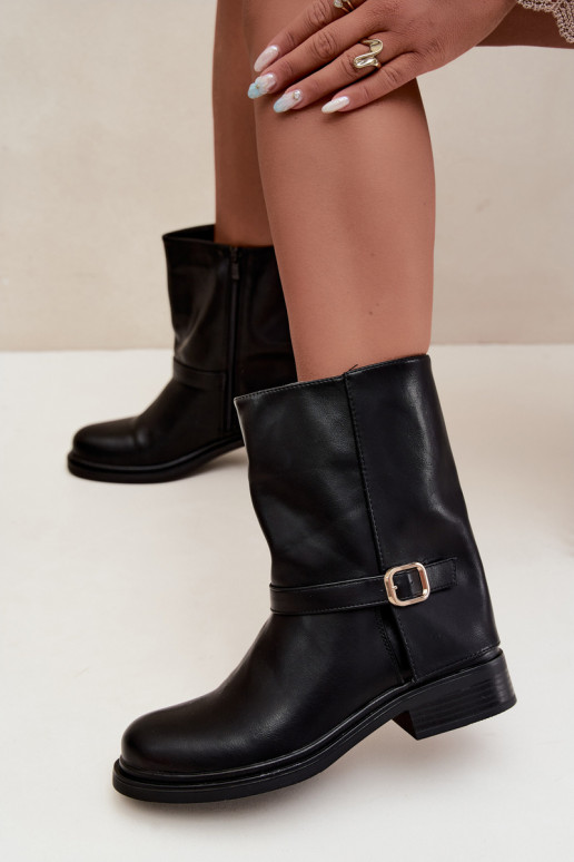 Isolierte Damen Stiefeletten mit Schnallen in schwarzer Farbe Corley