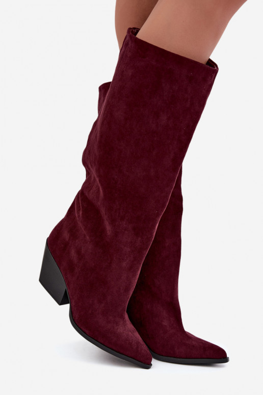 Bordeauxfarbene Slipper-Stiefel mit Absatz und spitzem Zehenbereich Blenia
