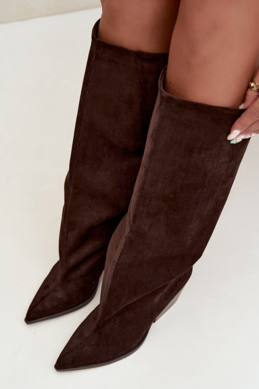 Schokoladenfarbene Slipper-Stiefel mit Absatz und spitzem Zehenbereich Blenia