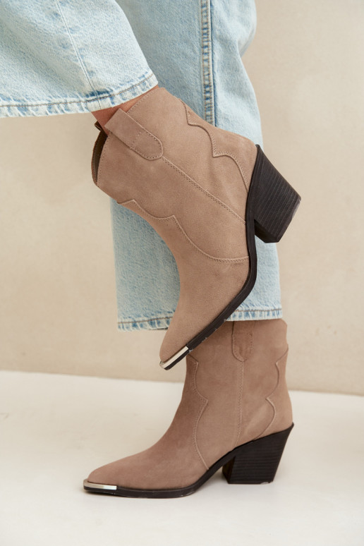 Khaki Wildleder-Cowboy-Stiefel mit Absatz Pelsa
