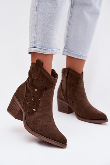 Damen Stiefeletten im Cowboy-Stil mit Ausschnitten CzekoladoĮe Nolvina 2